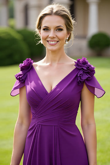 Chiffon A Line Grape Mother of the Bride Dress with 3D Flowers
